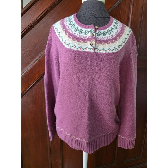 Blair Womens Nordic Knit Cardigan Sweater M Purple Wool Blend - Picture 1 of 8